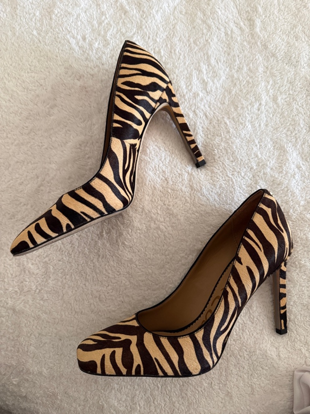 Sam Edelman Zebra-Print Pointed Toe Pumps in Tan & Black